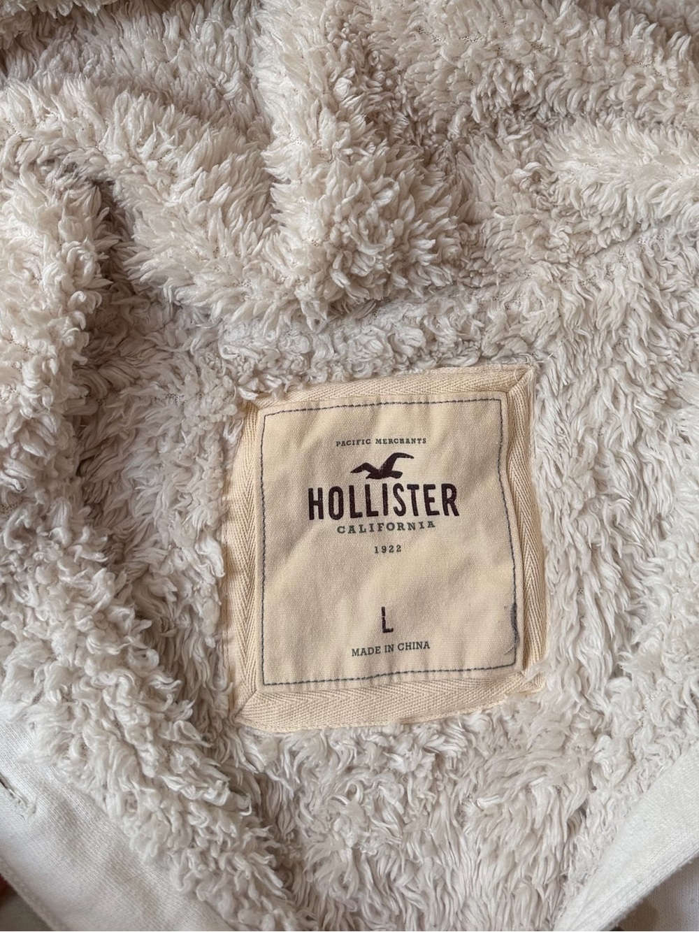 Y2K 2000s Vibe Hollister White Sherpa-Lined Hoodie with Navy Accents - Picture 4 of 6
